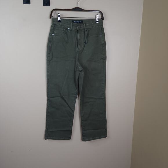 Express Cropped Wide Leg Super High Rise Stretch Jeans in Green Size 4 - Picture 1 of 11